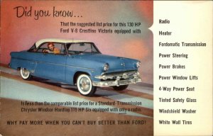 1954 Ford V-8 Crestline Victoria Classic Car Ad Advertising Vintage Postcard