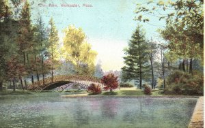 Worcester Massachusetts, 1907 Elm Park Bridge River Attraction Vintage Postcard