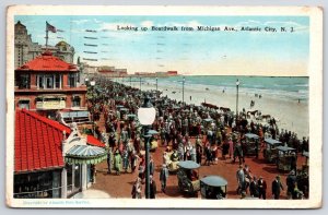 Looking Up Boardwalk From Michigan Avenue Atlantic City New Jersey NJ Postcard