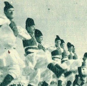 North Macedonia Group of Men Dancing in National Costumes Vintage Postcard 07.63