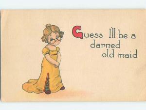 Pre-Linen comic GIRL WEARING GLASSES THINKS SHE WILL BE AN OLD MAID HL2263