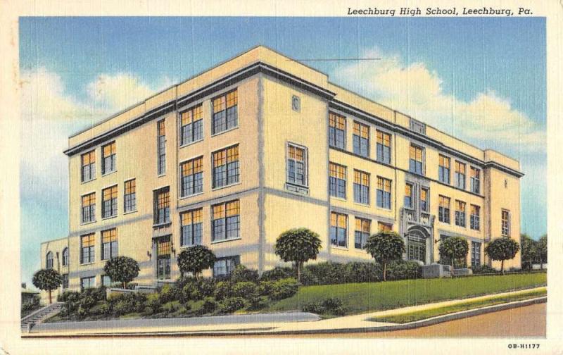 Leechburg Pennsylvania High School Street View Antique Postcard K52279