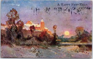 VINTAGE POSTCARD SIGNED ART HAPPY NEW YEAR GREETINGS WAUKESHA WISCONSIN 1900s