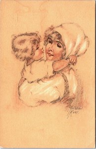 Artist Signed E. Maison-Kurt Mother and Daughter Vintage Postcard C188