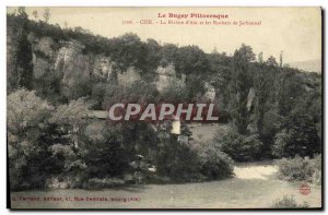 Old Postcard The River of Cize Ain and Rocks Jarbonnel