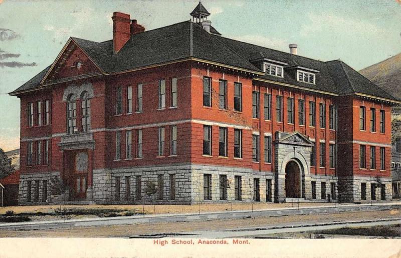 Anaconda Montana High School Exterior Street View Antique Postcard K27265