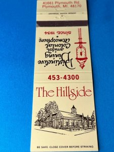 Matchbook Cover - The Hillside Restaurant Plymouth MI Michigan MB164