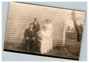 Vintage 1910's RPPC Postcard Portrait of Newlyweds & Family at Suburban Home