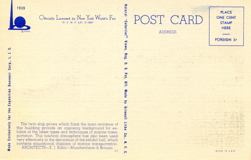 NY - 1939 New York World's Fair. Maritime Building