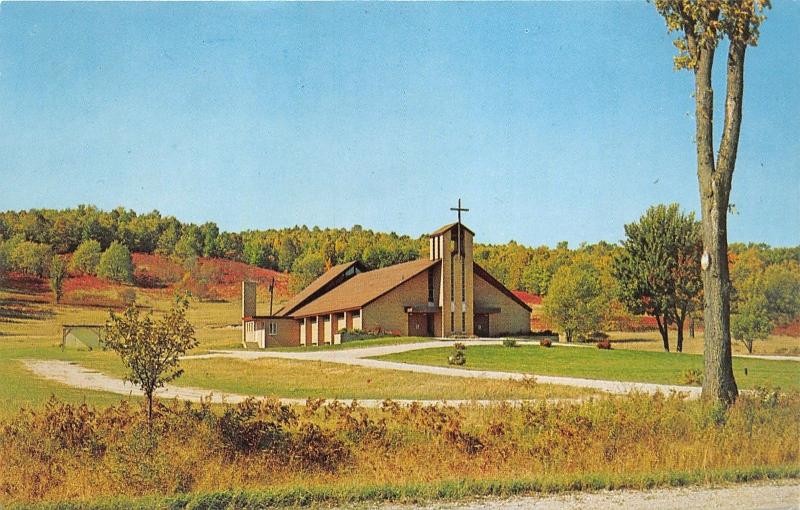 Bellaire Michigan~St Lukes Catholic Church~Colorful Rolling Hills~1950s Postcard