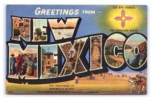 Postcard Greetings From New Mexico LARGE Letter Card c1956 Postmark