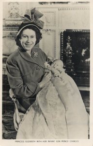 British Royalty Postcard Princess Elizabeth with her infant son Prince Charles