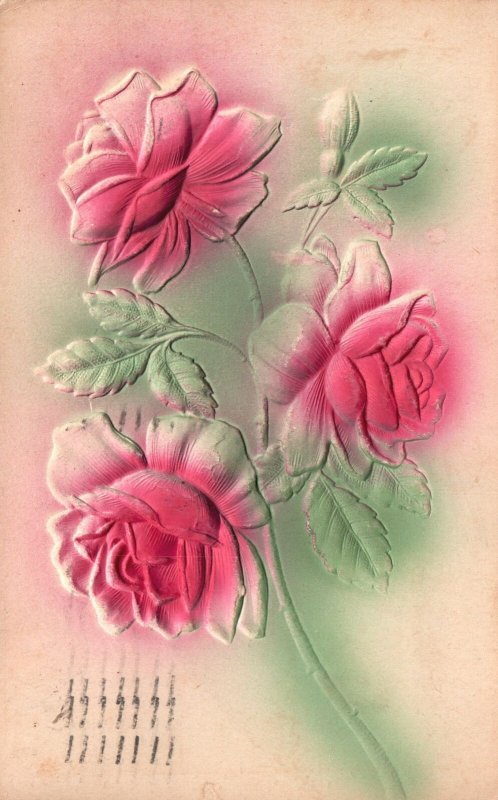 Vintage Postcard 1909 Best Wishes Birthday Friendship Embossed Large Rose Flower