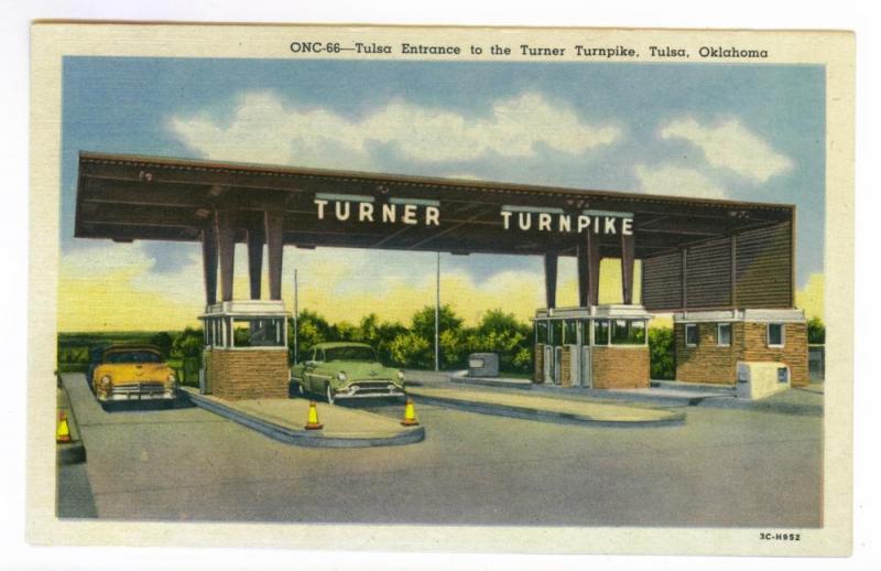 Tulsa Entrance to the Turner Turnpike, Tulsa, Oklahoma unused Curteich linen PPC