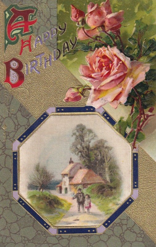 Vtg Postcard John Winsch Happy Birthday Silk Gilded Embossed Unused