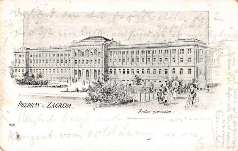 Zagreba Croatia V Gymnasium Exterior View Antique Postcard J77890