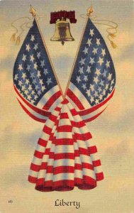 Stars & Stripes Flag Liberty Bell Patriotic 1940 linen postcard