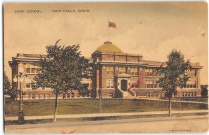 TWIN FALLS, IDAHO High School Hand-Colored Albertype Vintage Postcard c1910s