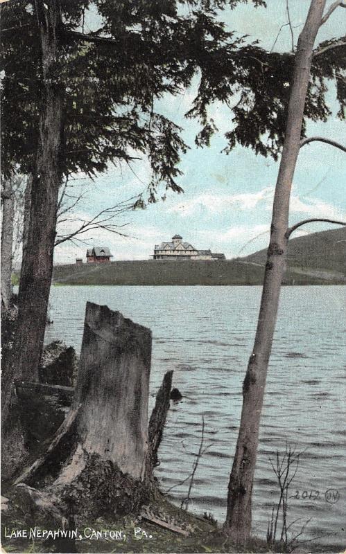 Canton Pennsylvania~Lake Nepahwin~Beautiful House on Shore~1907 Postcard