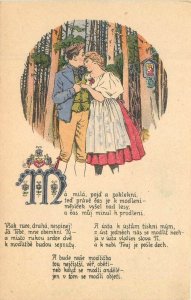 Czechoslovakia 1920s Romance Saying poem Postcard hand colored 22-9517