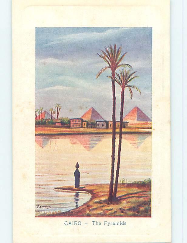 Old Postcard PYRAMIDS BEHIND NILE RIVER Cairo Egypt F5507