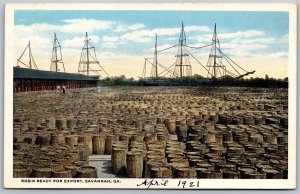 Vtg Savannah Georgia GA Rosin Ready for Export Port Dock Barrels 1920s Postcard