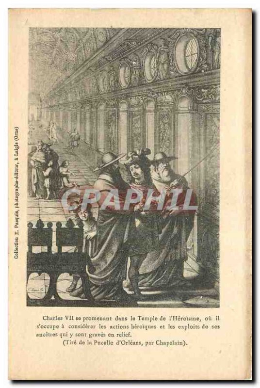 Old Postcard Charles VII walking in the Temple of Heroism