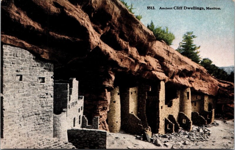 Ancient Cliff Dwelling Manitou Pueblo Indians Antique Postcard UNP DB Unused HHT 