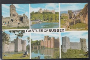 Sussex Postcard - Castles of Sussex, Pevensey, Arundel, Hastings, Bodiam   T6573