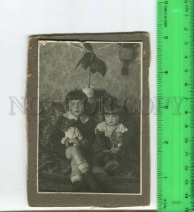 439688 RUSSIA children with teddy bear and doll Vintage photo