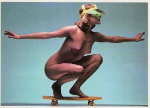 Skateboarding (Naked lady sports) ©1980 Jann Cobb Americards, N.Y 5x7 Postcard