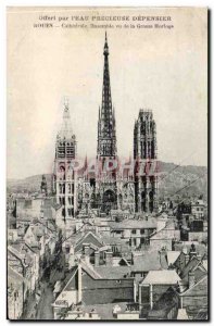 Old Postcard Rouen cathedral set saw the big clock