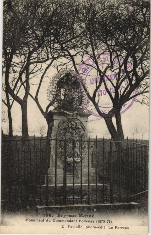 CPA BRY-SUR-MARNE Monument Commendant Posenas GUERRE MILITAIRE 1870 (30421)