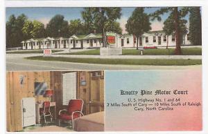 Knotty Pine Motor Court US 1 Cary North Carolina linen postcard