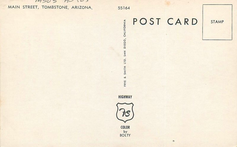 Postcard Arizona Tombstone Main Street Automobiles Frye & Smith 23-1932