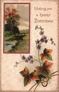 Vintage Postcard Wishing You A Happy Birthday Landscape Forget Me Nots Wishes