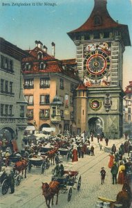 Switzerland Bern crowded clock square vintage postcard 