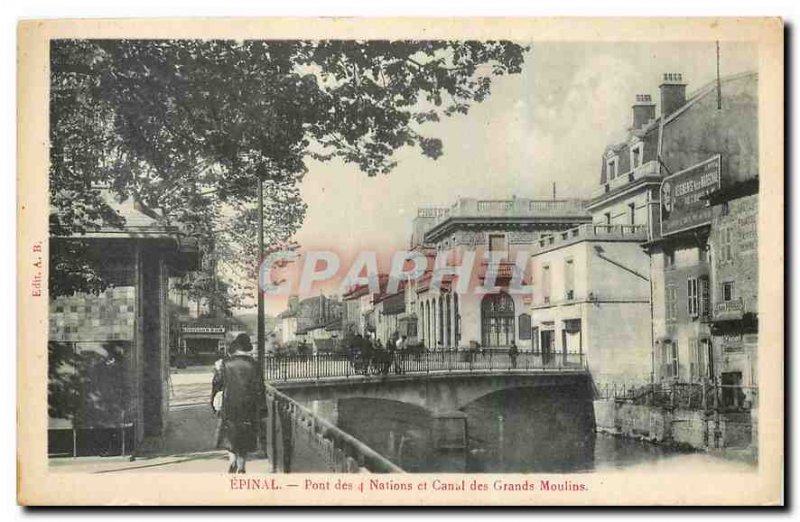 Postcard Epinal Old Bridge and Canal Nations Grands Moulins