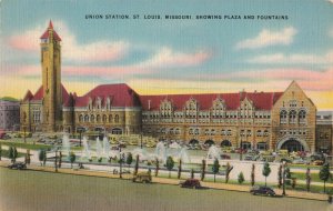 C.1945 Cars Water Fountains Union Station, St. Louis, Missouri Postcard 2T5-49