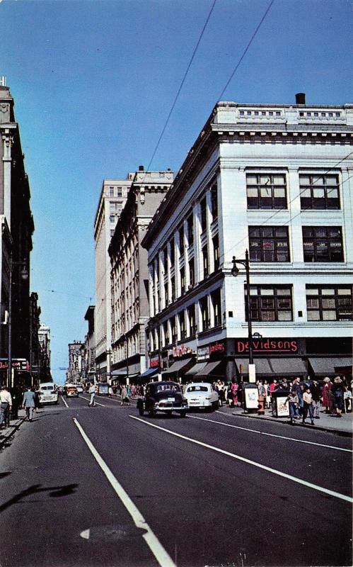 Louisville Kentucky~Fourth Street~Davidson's~VW Beetle~Walgreens~1950s Postcard