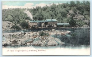 REDDING, CA California~ Working GOLD DREDGER on River Hand Colored 1908 Postcard