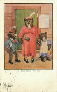 Anthropomorphic Dressed Animals Busy Bears 1909 Postcard 20-11519