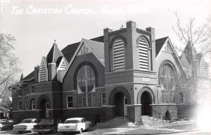 Albia IA c1958 Car w/Fins @ Christian Church~Stout Tower~Round Windows RPPC 1950 