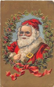 D23/ Santa Claus Merry Christmas Holiday Postcard c1910 Strap Toy Sack Wreath 9