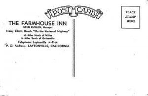 THE FARMHOUSE INN Laytonville, CA Harry Elliott Ranch c1910s Vintage Postcard 