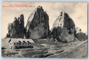 South Tyrol Italy Postcard Tyrolean Dolomites Three Peaks and Hut c1910