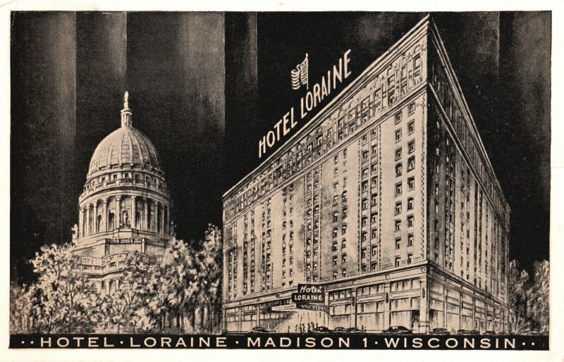Vintage Postcard 1946 Hotel Loraine Madison Wisconsin WI Walter Schroeder
