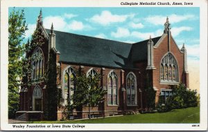 Collegiate Methodist Church Ames Iowa Linen Postcard C209