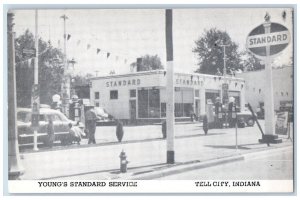 c1940 Young's Standard Service Gas Station Exterior Tell City Indiana Postcard