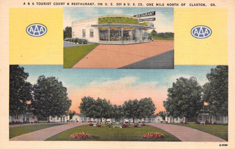 CLAXTON, GA  Georgia     A & A TOURIST COURT    Roadside c1940's Linen Postcard